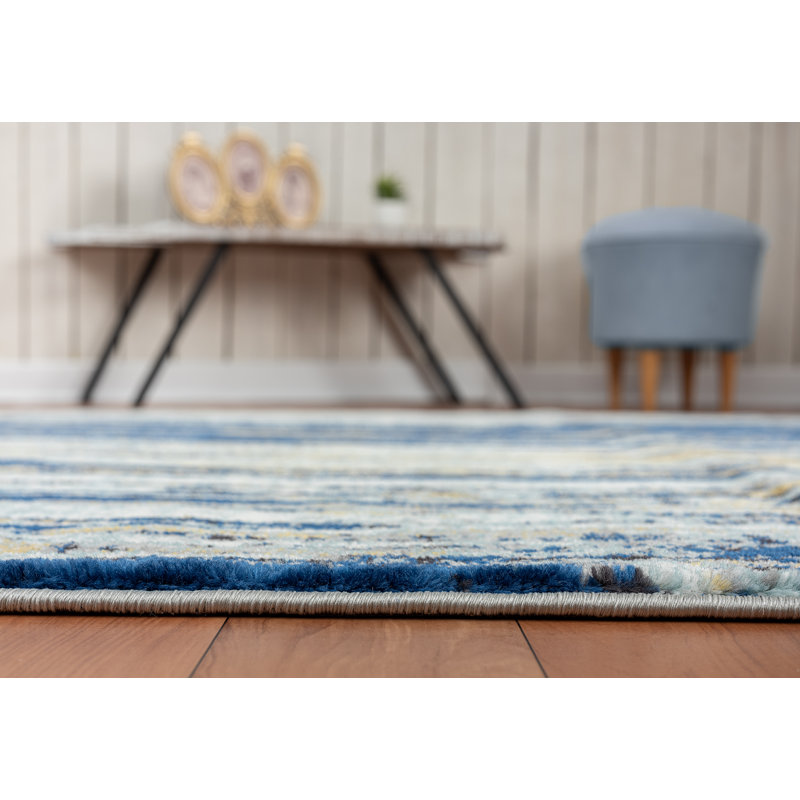 Laguna Blue and Yellow Abstract Synthetic Round Rug