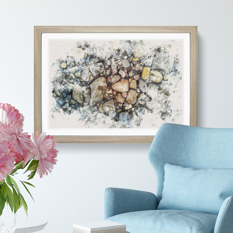 Rocks Watercolour - Picture Frame Graphic Art Print, 40cm H x 60cm W x 2cm D, Oak Framed