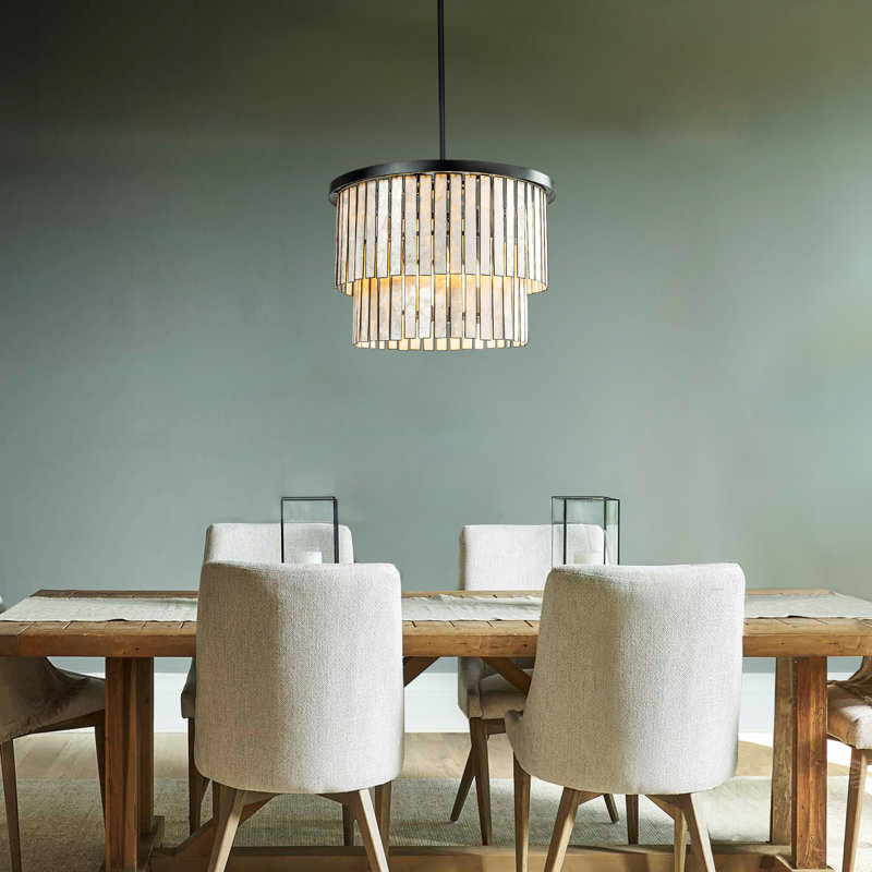 88'' Matte Black Capiz Shell 5-Light Coastal Chandelier