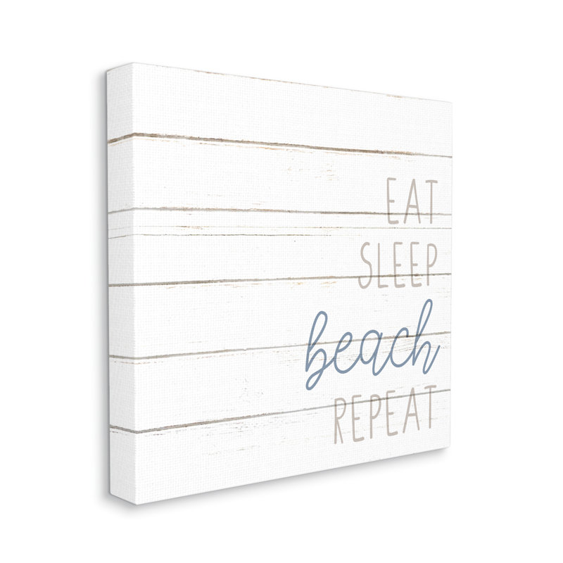 "Eat Sleep Beach", phrase répétée, planche blanche, art mural par Kim Allen, H 36 po x l 36 po x P 1,5 po, Toile tendue