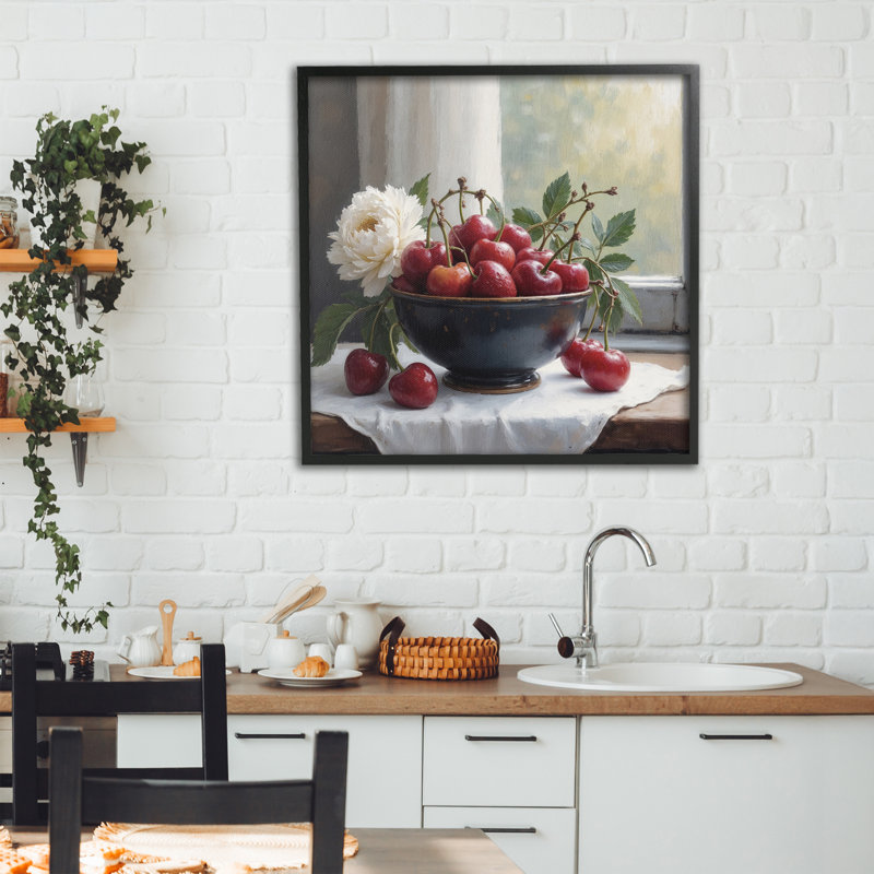 Giclée encadrée de cerisiers et de fleurs, Giclée encadrée noir minuit, H 24 po x l 24 po