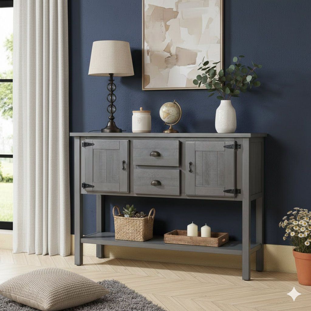 Latitude Run® 48-Inch Solid Wood Sideboard Console With Two Drawers ...