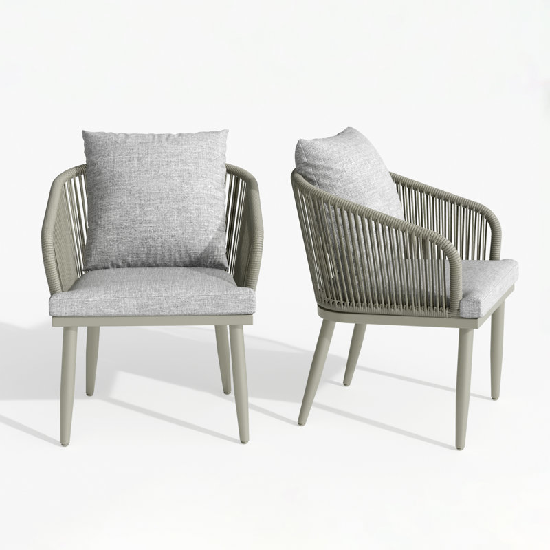 Patio Dining Armchair with Cushion, Light Grey Cushion/Beige/White Frame