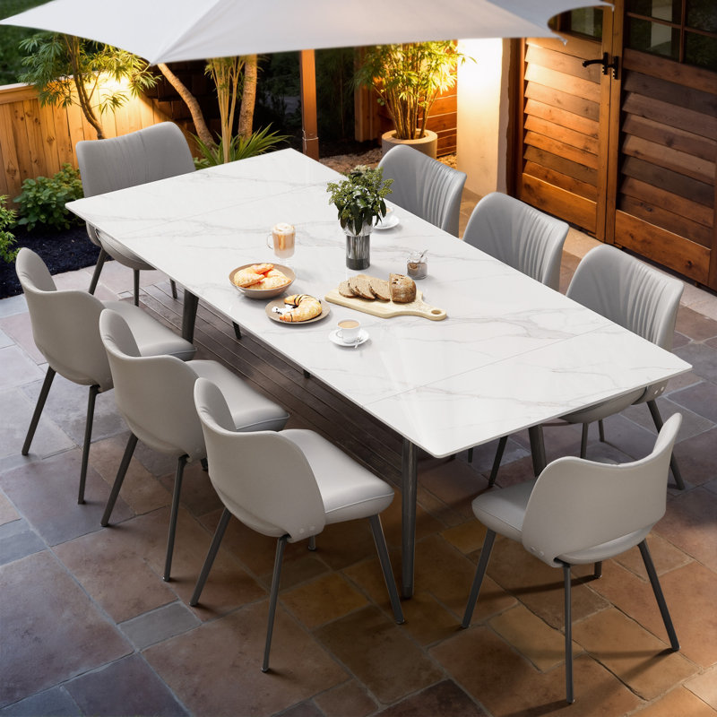 Coffield Extendable Rectangular Sintered Stone Outdoor Dining Table, 8