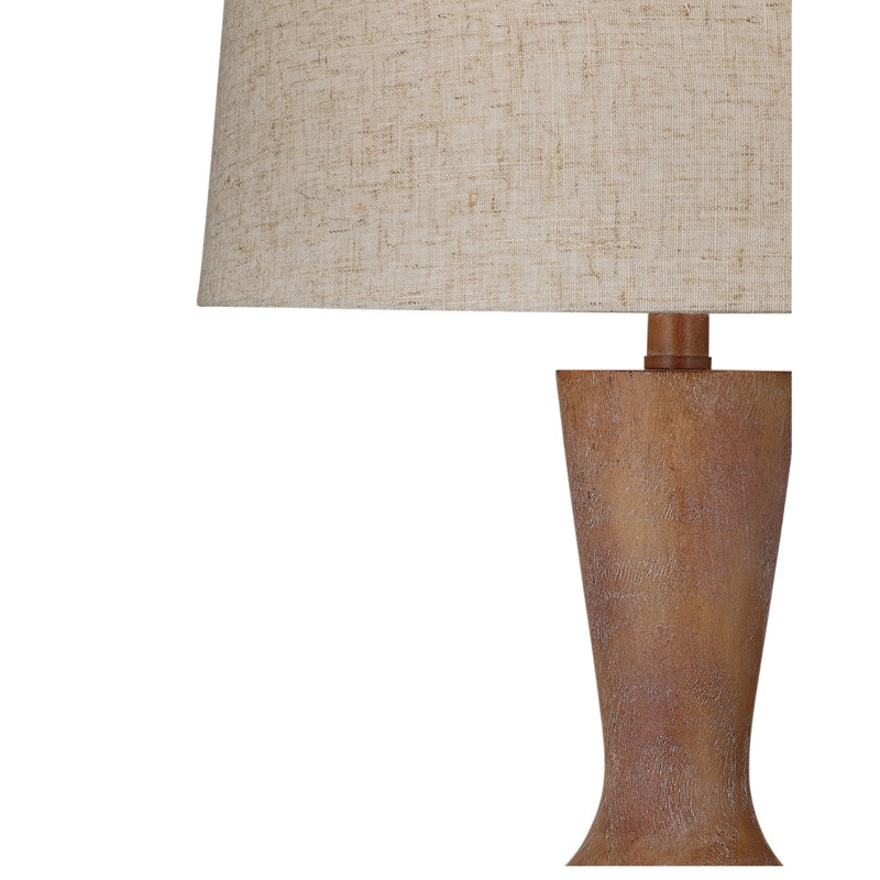 Rustic Brown Sculptural Table Lamp Set of 2 with Linen Drum Shades, 31" Tall