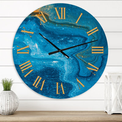 Abstract Marble Composition In Blue II - Modern wall clock