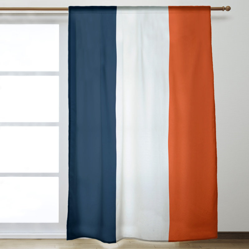 Mississippi Rebellion Window Striped Room Darkening Rod Pocket Single Curtain Panel, Navy/Silver/Orange