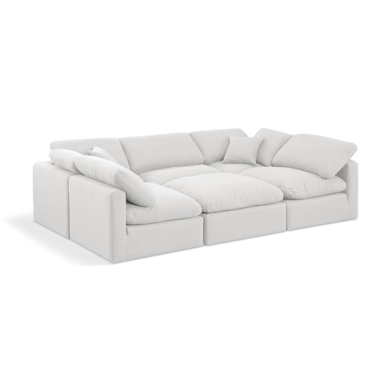 Canapé et méridienne rembourrés 6 pièces Itala, Tissu texturé en lin blanc
