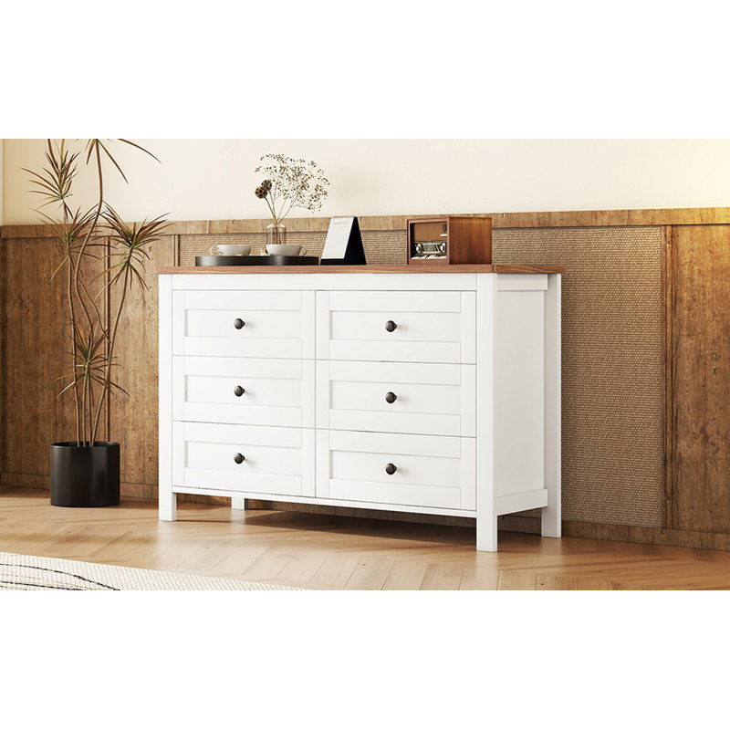 Commode en bois de style rétro avec 6 tiroirs, armoire de rangement pour chambre à coucher, Blanc