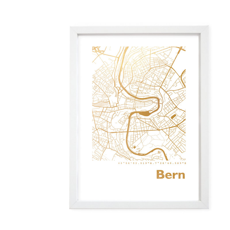 Bern Map - Single Picture Frame Print, 42.5cm H x 32.5cm W x 3.5cm D