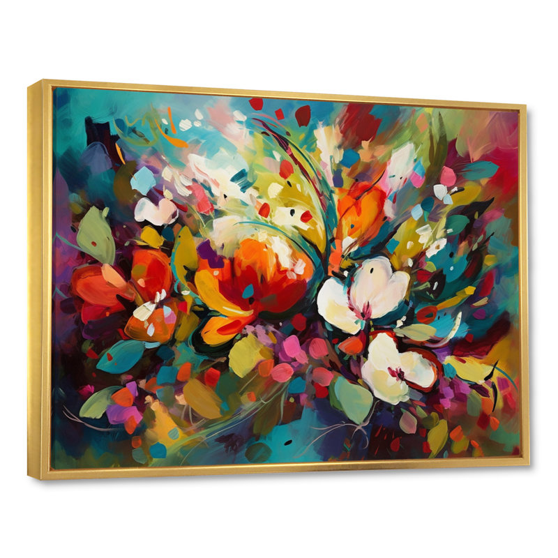 Rynette Red Vibrant Garden Symphony III On Canvas Print, 16" H x 32" W x 1" D, Gold Floater Framed