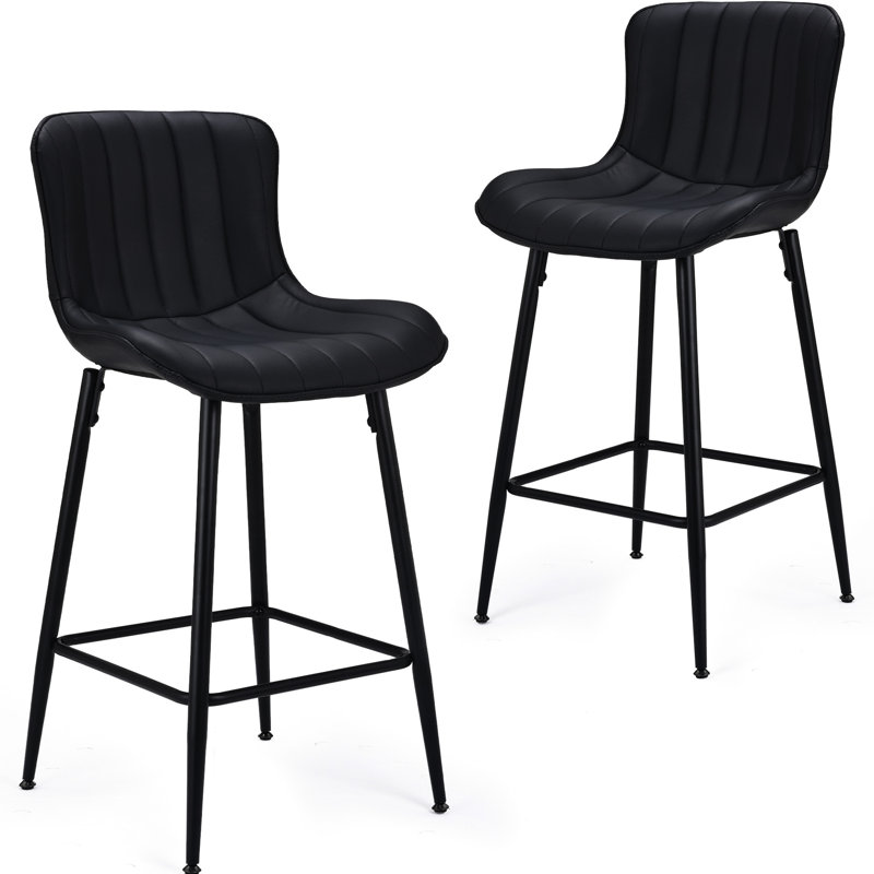 Tabourets de bar en similicuir noir de style Mid-Century, confortables pour les cafés et les sièges extérieurs de 2 chaises à hauteur de comptoir, fabrication, salle à manger adaptée
