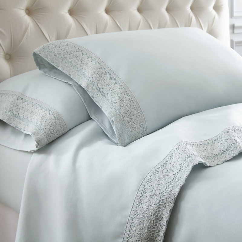 King Sea Mist Crochet Lace Microfiber Sheet Set