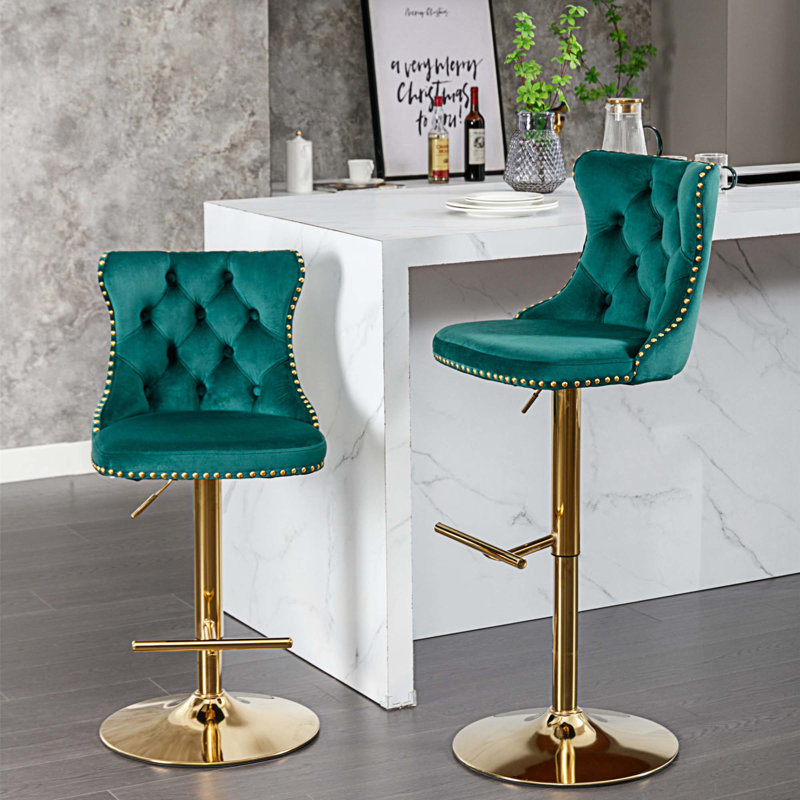Tabouret à hauteur réglable Blevens, Doré, Vert
