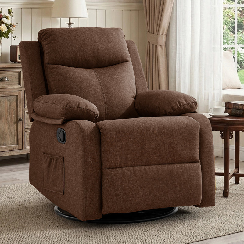  Recliner Chair, 360° Swivel Rocker Recliners For Living Room, Small Recliner For Small Spaces, Fabric Manual Recliners With Side Pockects