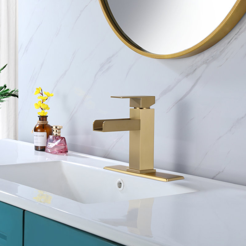 Robinet de lavabo pour salle de bain à poignée simple 7 "H avec casier optionnel, Or brossé, Sans bonde