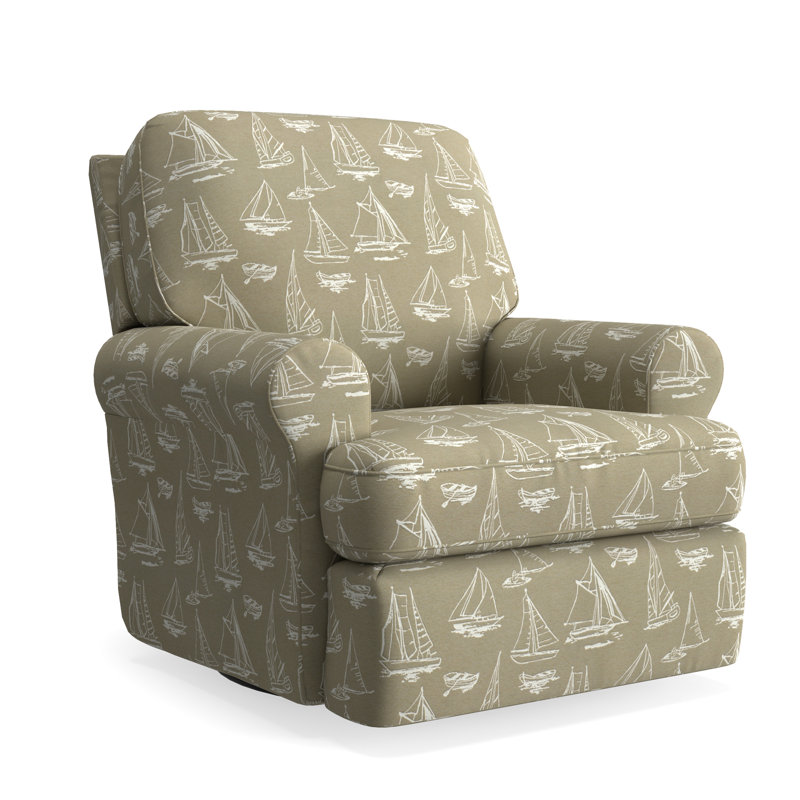 Aubry Upholstered Swivel Reclining Glider, Below Deck Linen Nautical Performance