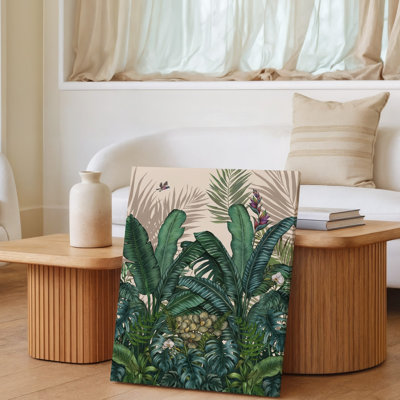 Toile Une scène tropicale luxuriante remplie de verdure vibrante mettant en vedette une variété de grandes feuilles brillantes de bananiers et d'art mural sur toile