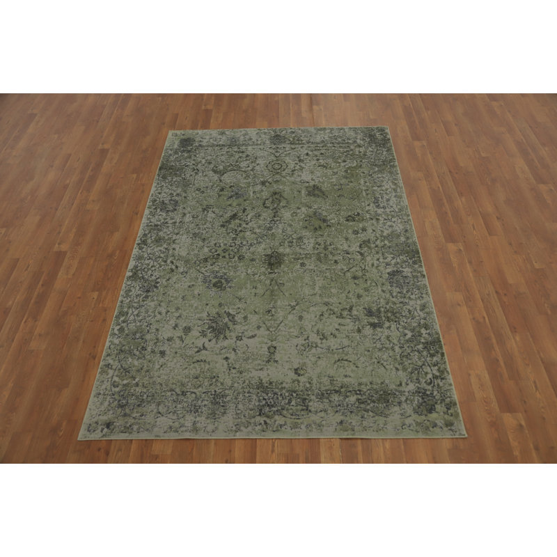 Tapis vert sauge à motif floral 5 x 7