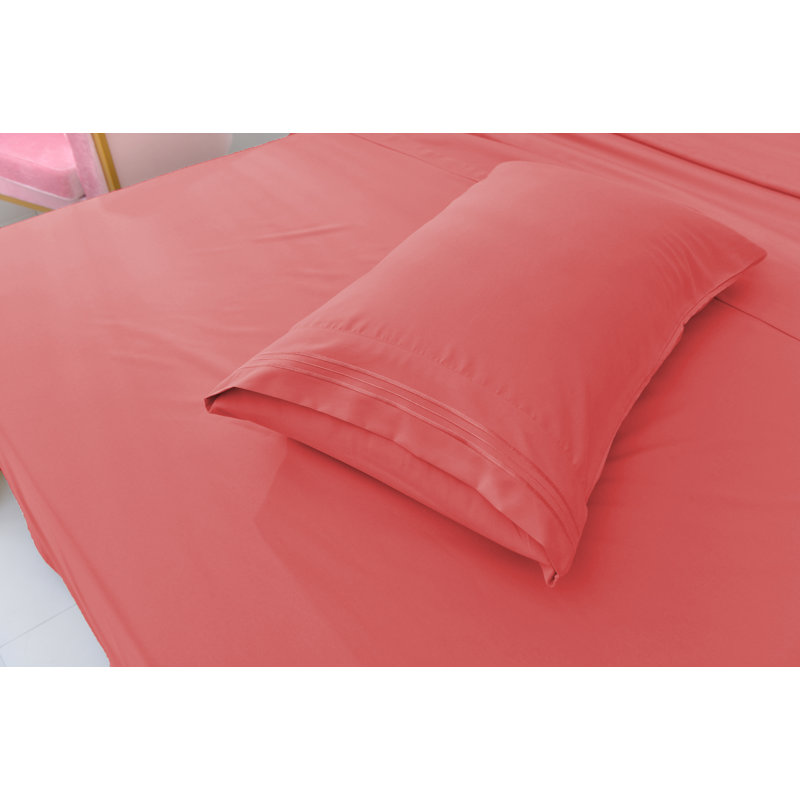 Ensemble de draps 1800 en rayonne de bambou, Grand, Corail