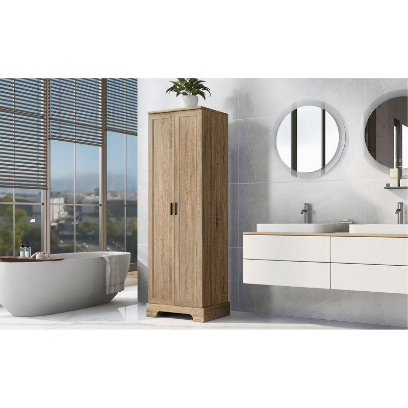 Armoire de rangement polyvalente pour salle de bain et bureau avec tablettes réglables et dispositif anti-basculement, Brun