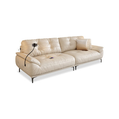 White Genuine Leather Modular Sofa cushion Loveseat