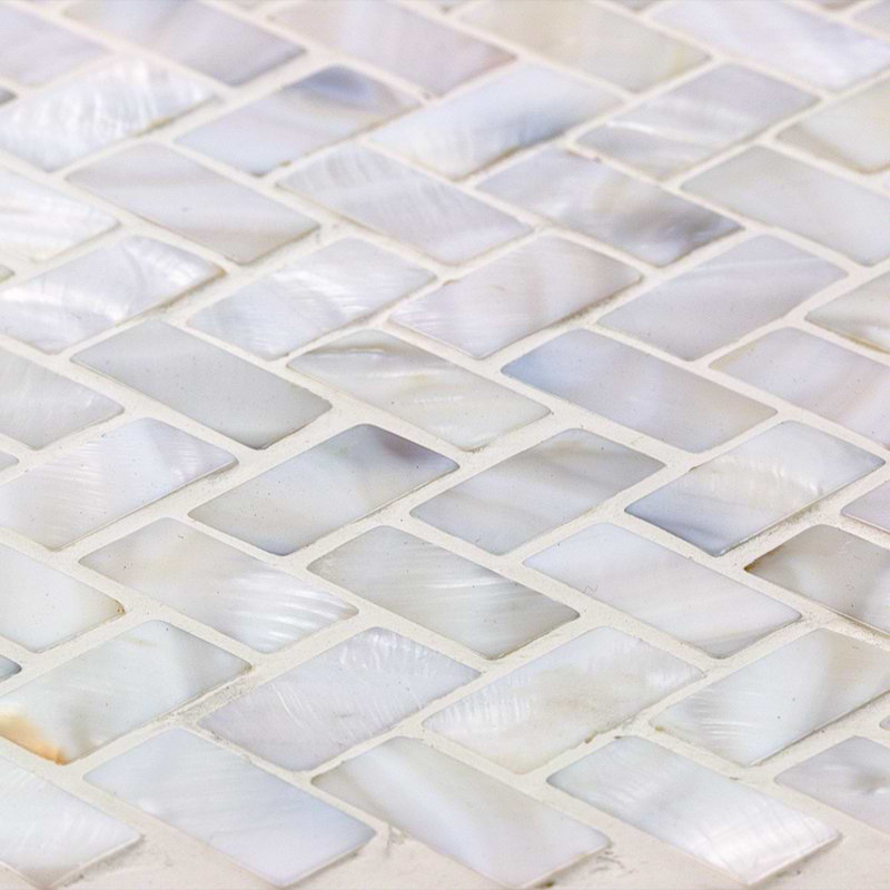 Oyster .5x1 Herringbone Polished Pearl Mosaic Tile