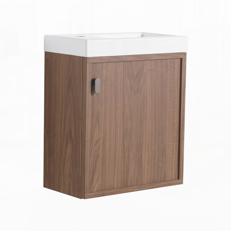 Meuble-lavabo mural 18,5 po avec lavabo en résine, Noyer