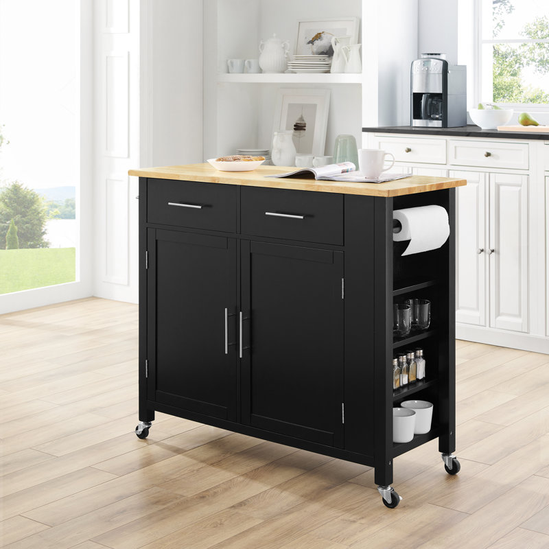Clyve Kitchen Island, Black, Solid Wood