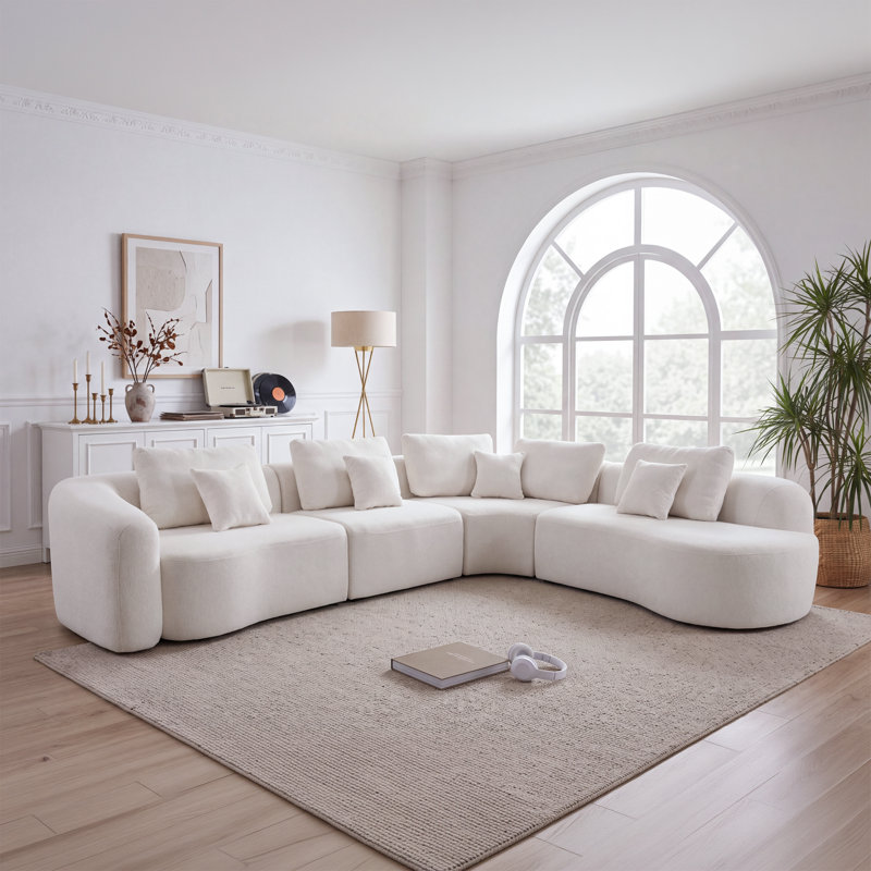 Upholstered 136.9 " Boucle L-Shaped Corner Sectional, Boucle blanc