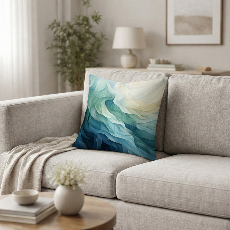 Coussin décoratif Gree And White Sway Wave Serenity IV - imprimé géométrique, H 16 po x l 16 po