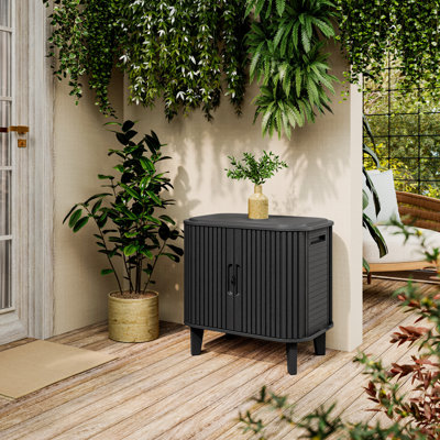 Keter Velo 30 Gallon Resin Storage Box Cabinet and Patio Furniture Side Table for Indoor and Outdoor Pool and Garden Accessories, Graphite
