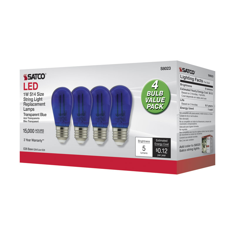 1 Watt (11 Watt Equivalent), S14 LED, Non-Dimmable Light Bulb, E26/Medium (Standard) Base