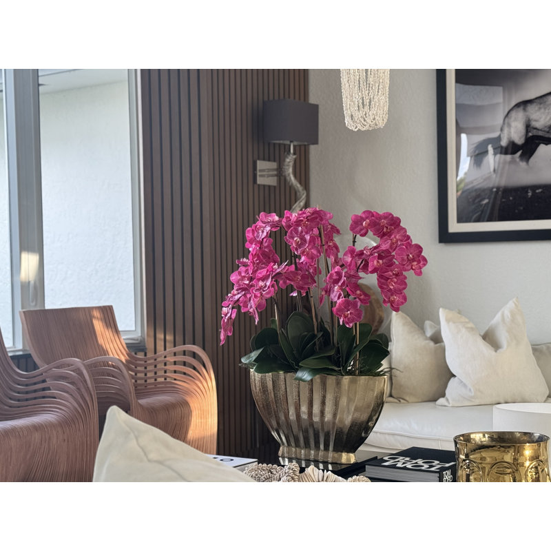 Vivien Gold Vase With Phaleanopsis Orchids, Pink