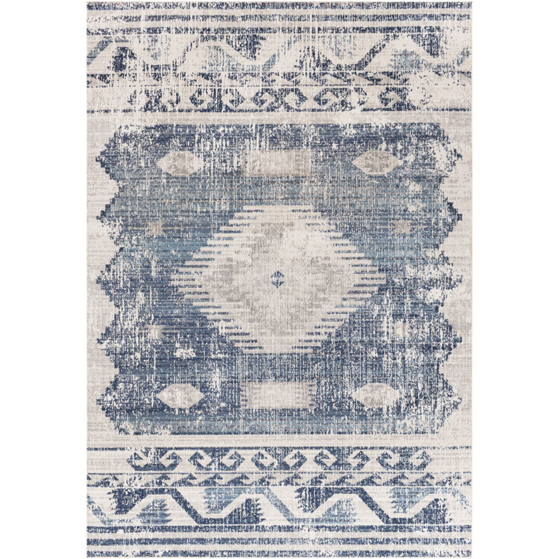 Tapis bleu intérieur / extérieur Enciso, Rectangle 5 pi 3 po x 7 pi