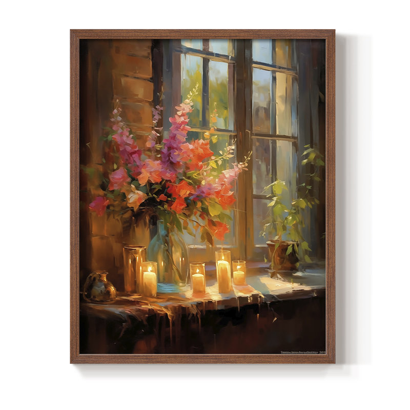 Reproduction encadrée FLORAL Series DCCLXV - bois massif, H 15 po x l 12 po, Noyer