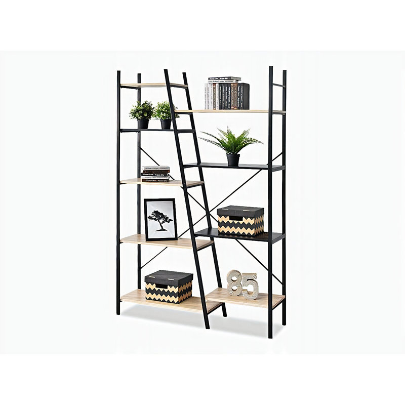 Dawnelle 188cm H x 121cm W Steel Bookcase, Oak, Black