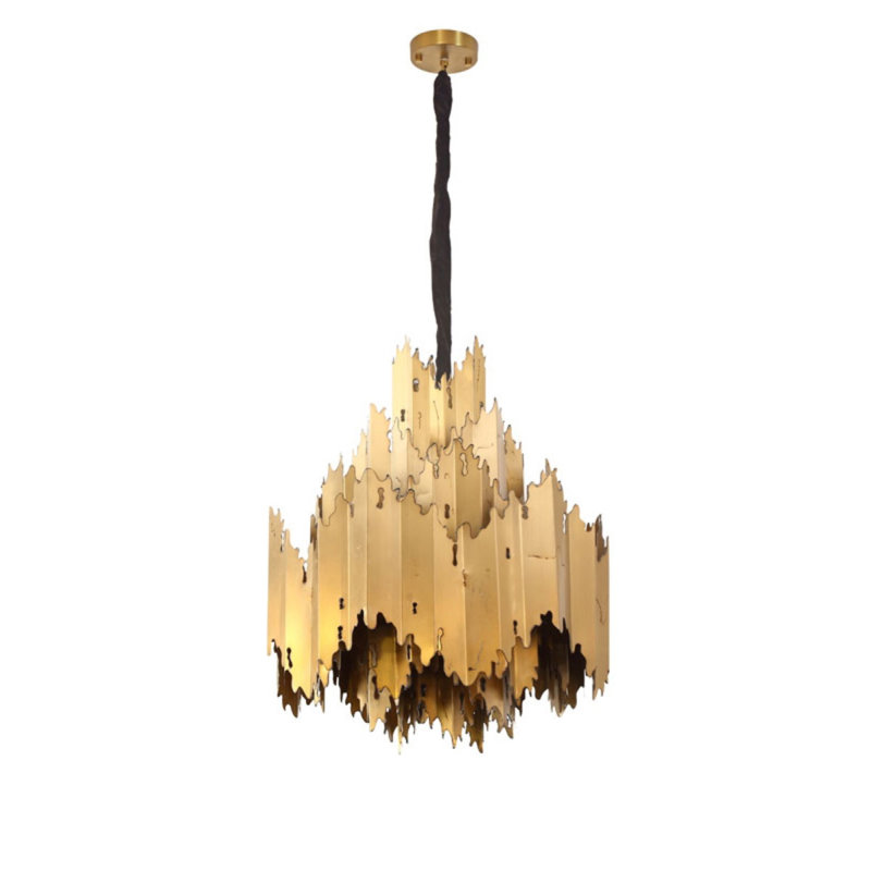 Lustre suspendu en laiton clair Bergamo, Bronze brossé, H 54 po x l 50 po x P 50 po