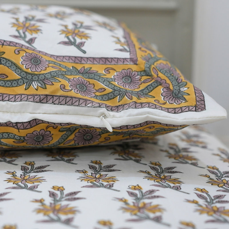 Fabdivine Pure Cotton Bedsheet Set Handcrafted Comfort with Matching Pillow Covers, Deepika, Mustard Floral, Twin Flat Sheet