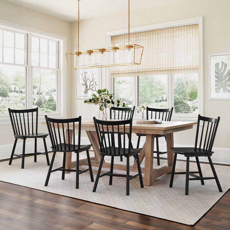 Solid Wood Windsor Back Side Chair, Black