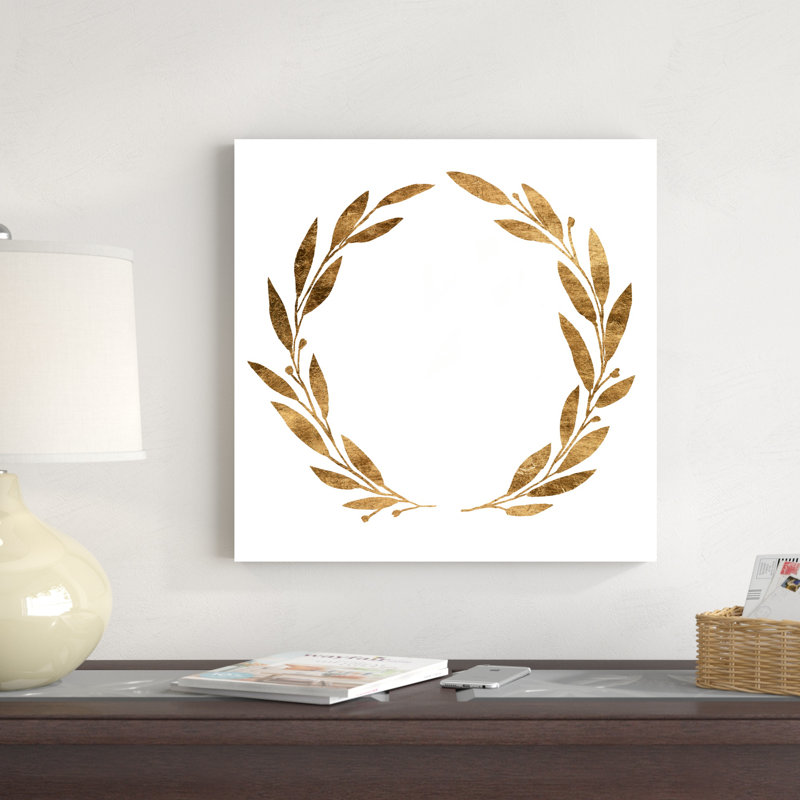 «Wreath in Gold III» par Annie Warren - peinture sur toile tendue, H 20 po x l 20 po