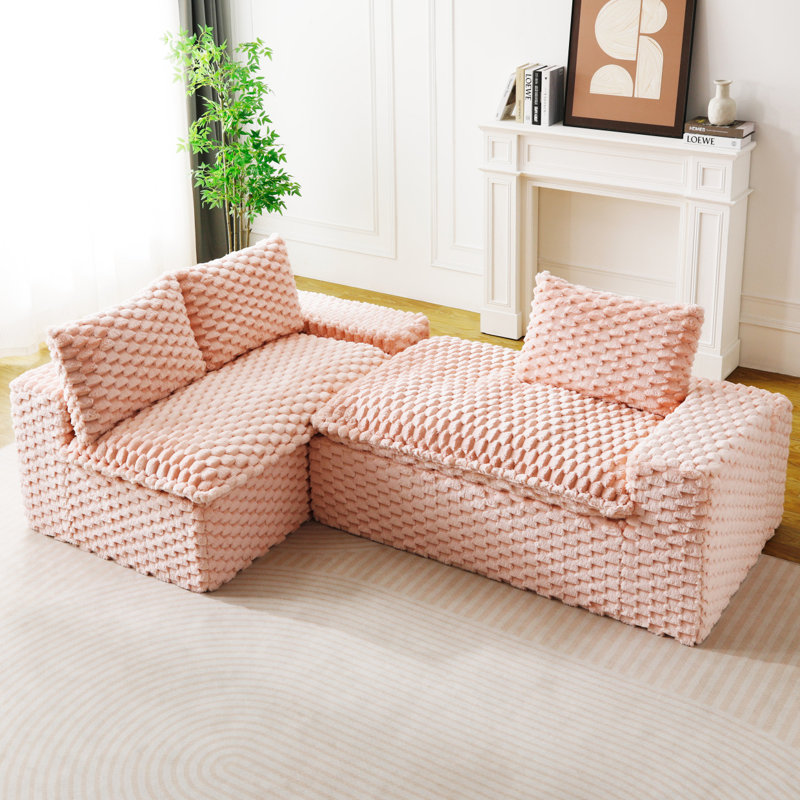 Canapé polyvalent en velours rose et tortue rose, Velours rose, Left Hand Facing