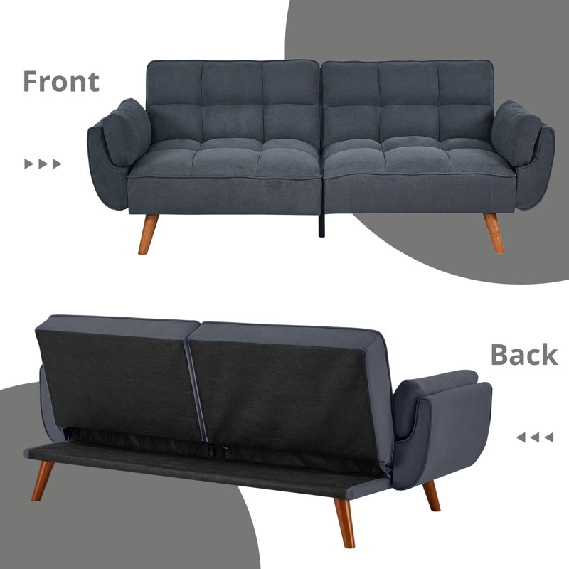 Tarantino Twin 75.3'' Upholstered Split Back Convertible Sofa, Dark Gray Black Linen