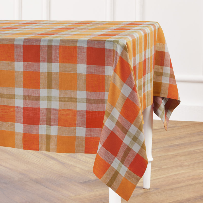 Buffalo Check - 100% Pure Linen Tablecloth, 90" x 60", Pumpkin
