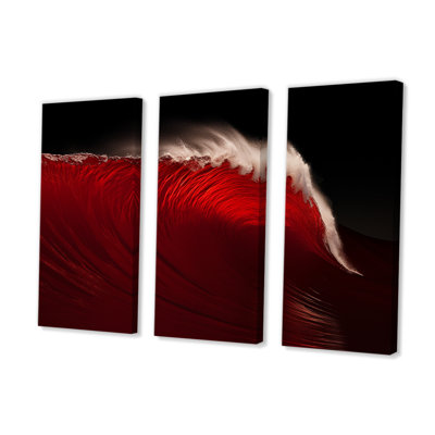 Minimalisme noir, vague rouge, paysage, ensemble d'art mural côtier