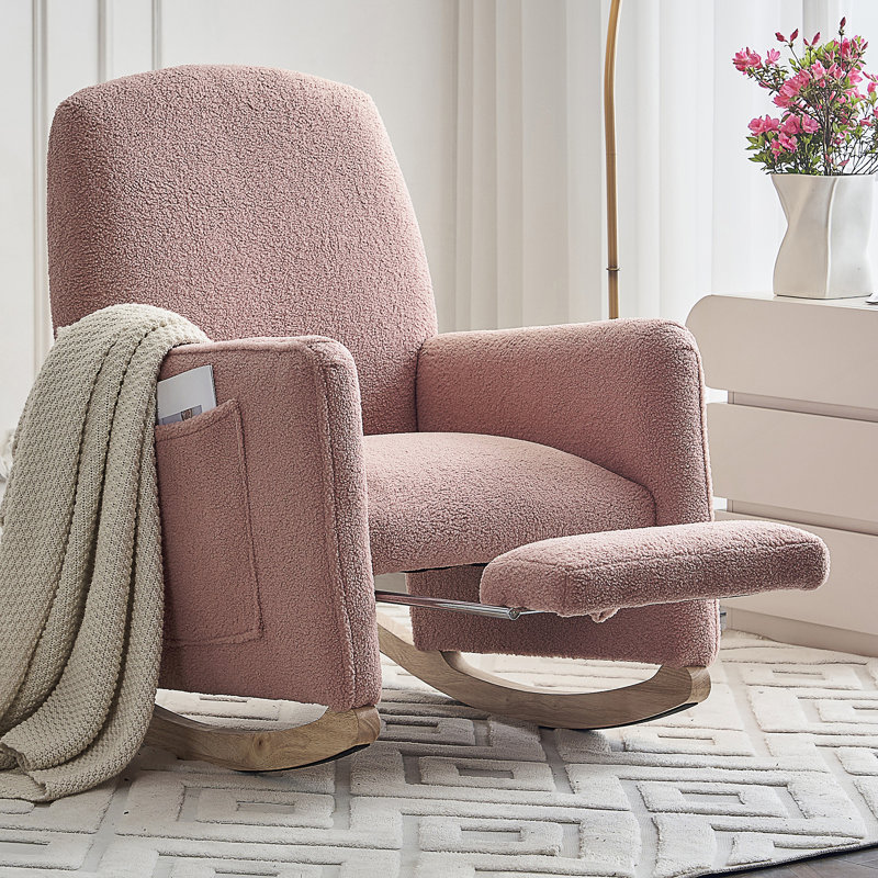 Chaise berçante confortable en peluche avec repose-pieds réglable, Rose