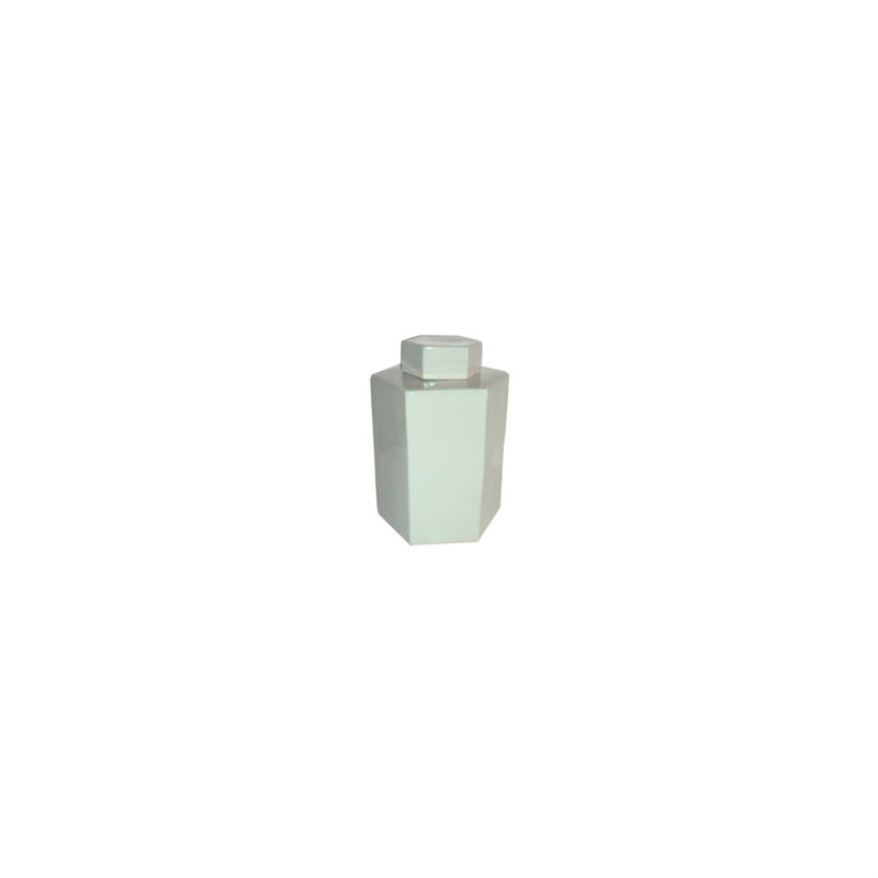Hex Porcelain China Urns & Jars, 11" H x 8" W x 8" D, White