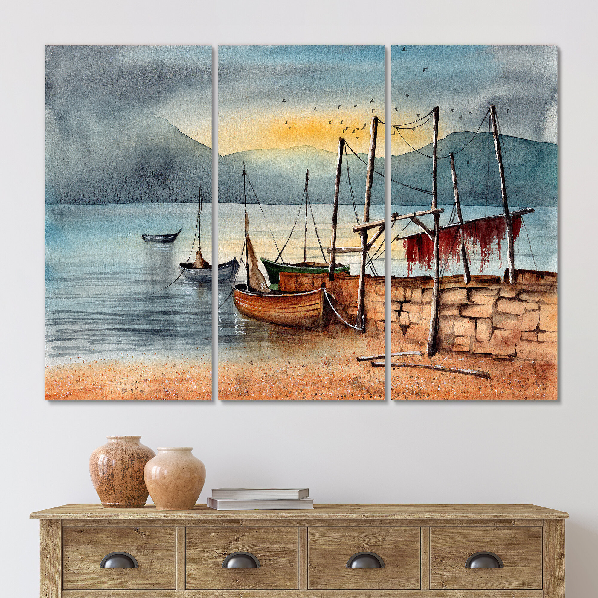 Bless international Fishing Boat At Sea Oil Painting On Canvas 3 Pieces Set  - Wayfair Canada