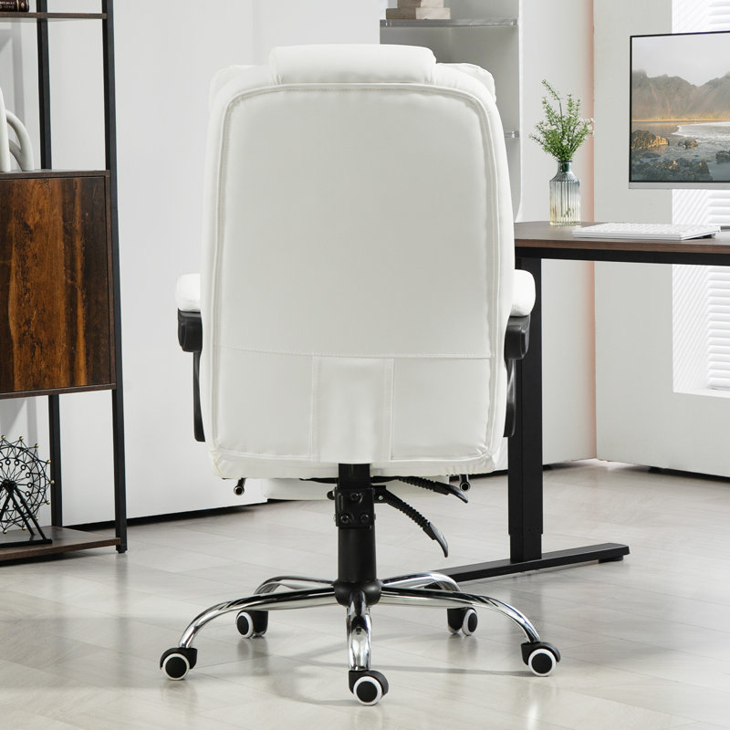 Executive Office Chair PU Leather Reclining Chair with Arms White