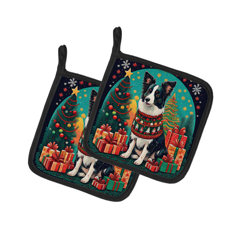 Paire de porte-casseroles Border Collie Christmas